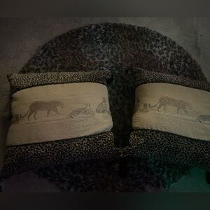 Leopard suede pillows black on reverse